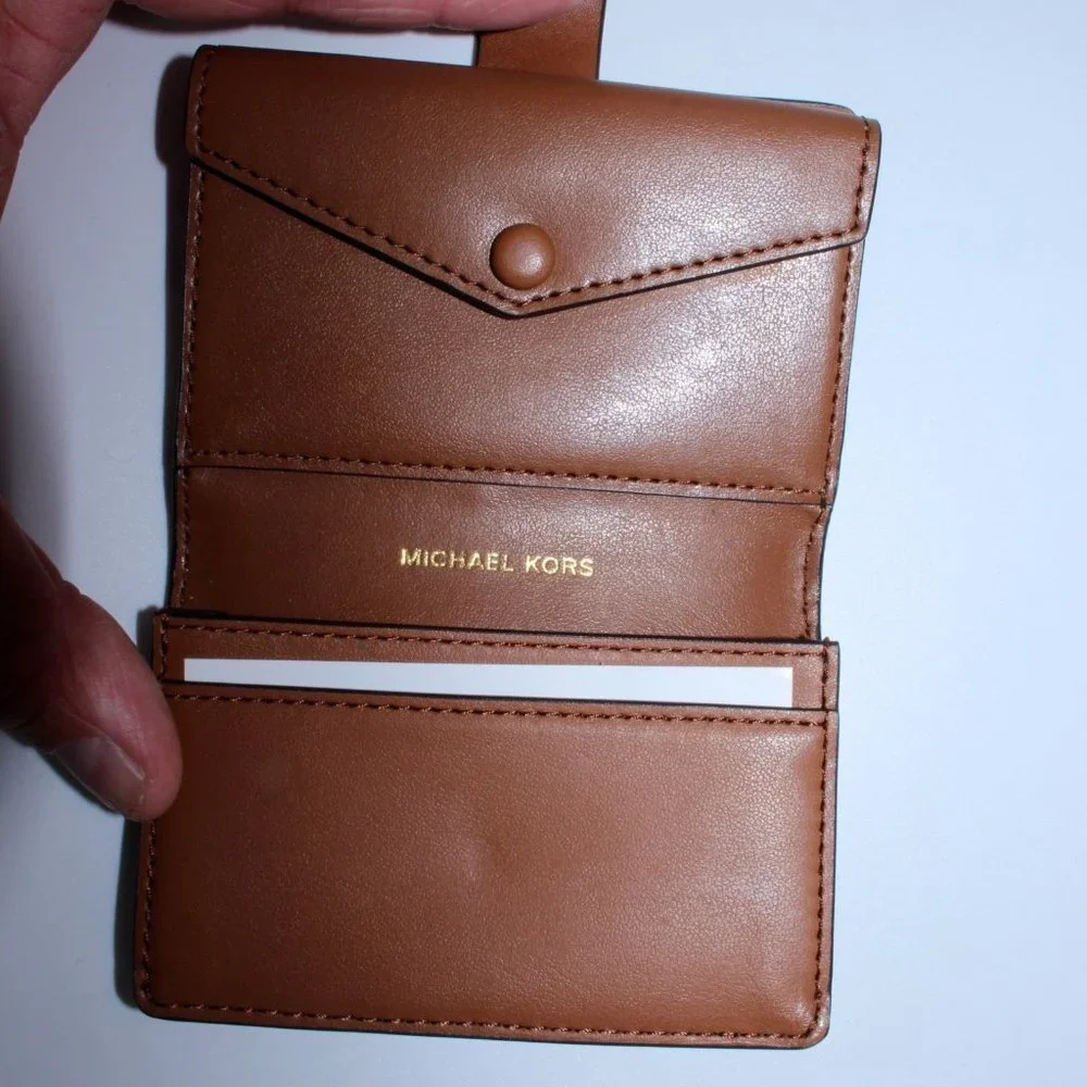 MICHAEL KORS Jet Set Travel Card Case Wallet MK Brow Pebble Leather NWT
